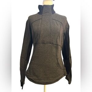 Lululemon Base Runner 1/2 Zip Heathered Herringbone Black Gray Long Sleeve 8